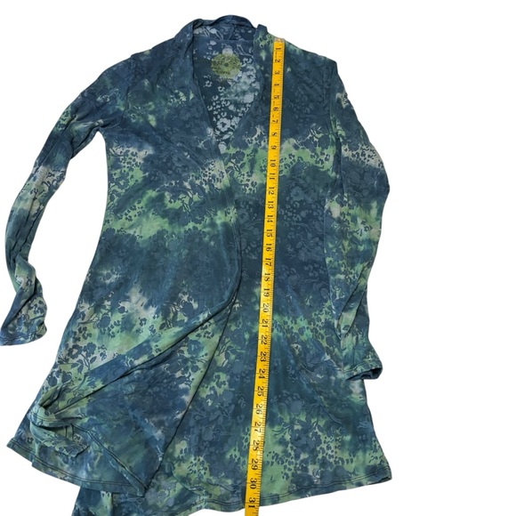 ECO YOGA organic cotton tie-dye blue floral burnout waterfall cardigan wrap M - Picture 7 of 10